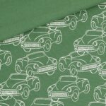 French Terry – leichter Kuschelsweat – Sketched Cars – Leaf Green