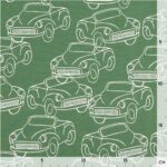 French Terry – leichter Kuschelsweat – Sketched Cars – Leaf Green