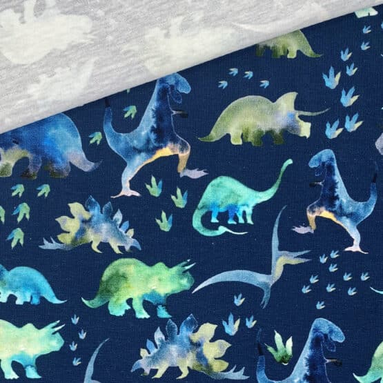 Single Jersey - Aquarell Dinosaurier - Navyblau - ORGANIC