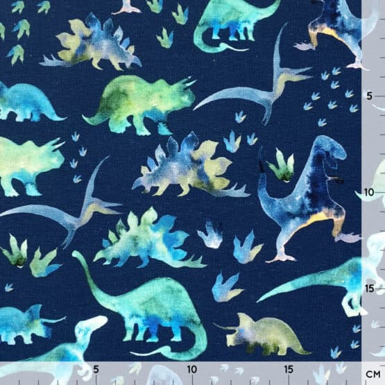 Single Jersey - Aquarell Dinosaurier - Navyblau - ORGANIC