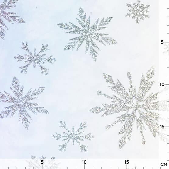 Tüllstoff – Multicolor Eisblau – Silberglitzer Schneeflocken