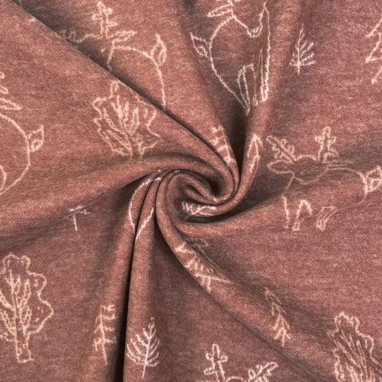 Jacquard Jersey – Deers & Trees – Helles Rost Melange