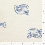 Musselin – Gestickte Blaue Fische – Natur