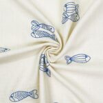 Musselin – Gestickte Blaue Fische – Natur