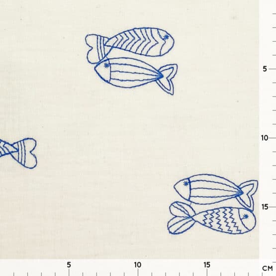 Musselin Gestickte Blaue Fische