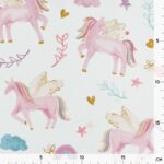 Popeline - dünner Baumwollstoff - Zauberhafte Einhörner - Weiß
