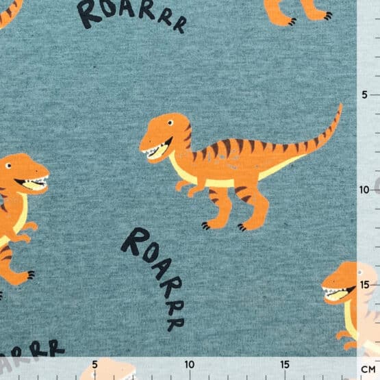 Single Jersey - Orange Dinosaurs - Arctic Blue meliert