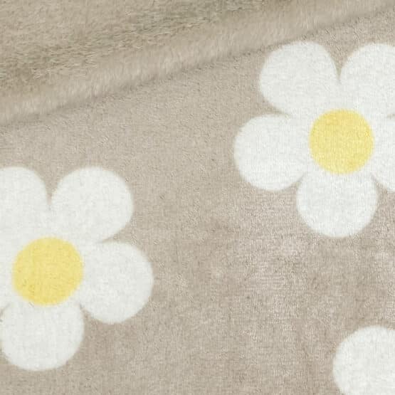 Kuschelfleece – Big Daisies – Warm Light Grey