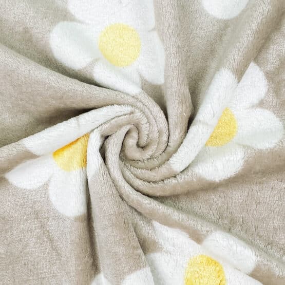 Kuschelfleece – Big Daisies – Warm Light Grey