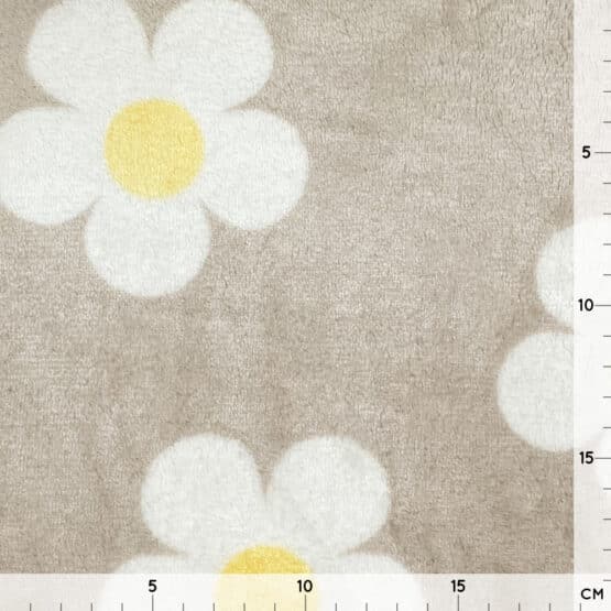 Kuschelfleece – Big Daisies – Warm Light Grey