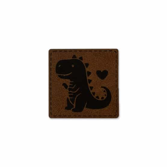 Label T Rex Mit Herz 40 X 40 Mm Dunkles Lederbraun