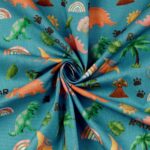 Cretonne merzerisiert - Urzeit Dinos - Helle Jade