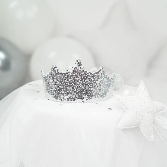 DIY Stoffe Inspiration -Geburtstagskrone - Variante 3 Paillettenstoff Silber