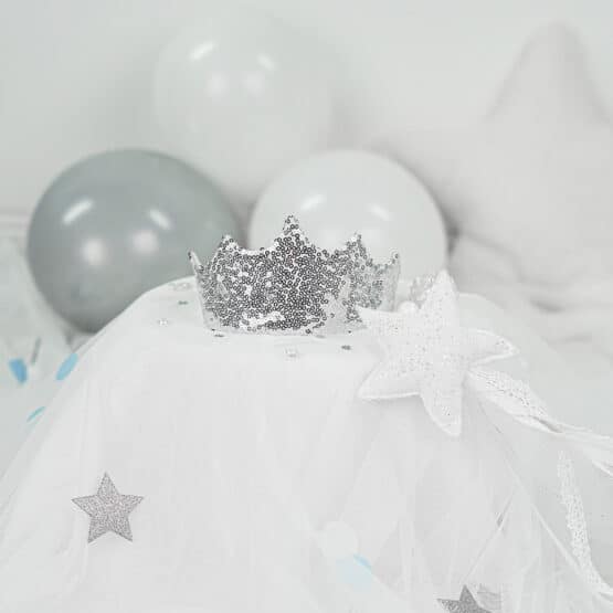 DIY Stoffe Inspiration -Geburtstagskrone - Variante 3 Paillettenstoff Silber