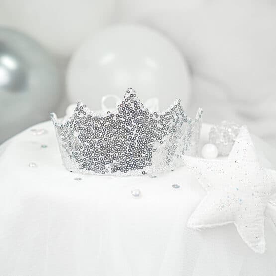 DIY Stoffe Inspiration -Geburtstagskrone - Variante 3 Paillettenstoff Silber