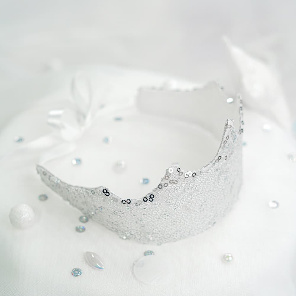 DIY Stoffe Inspiration -Geburtstagskrone - Variante 3 Paillettenstoff Silber