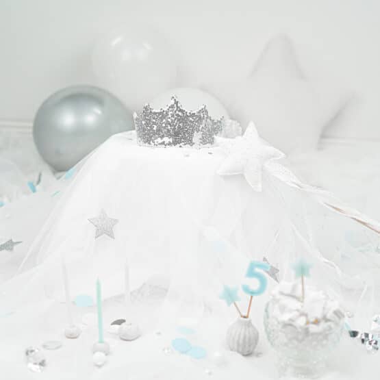 DIY Stoffe Inspiration -Geburtstagskrone - Variante 3 Paillettenstoff Silber