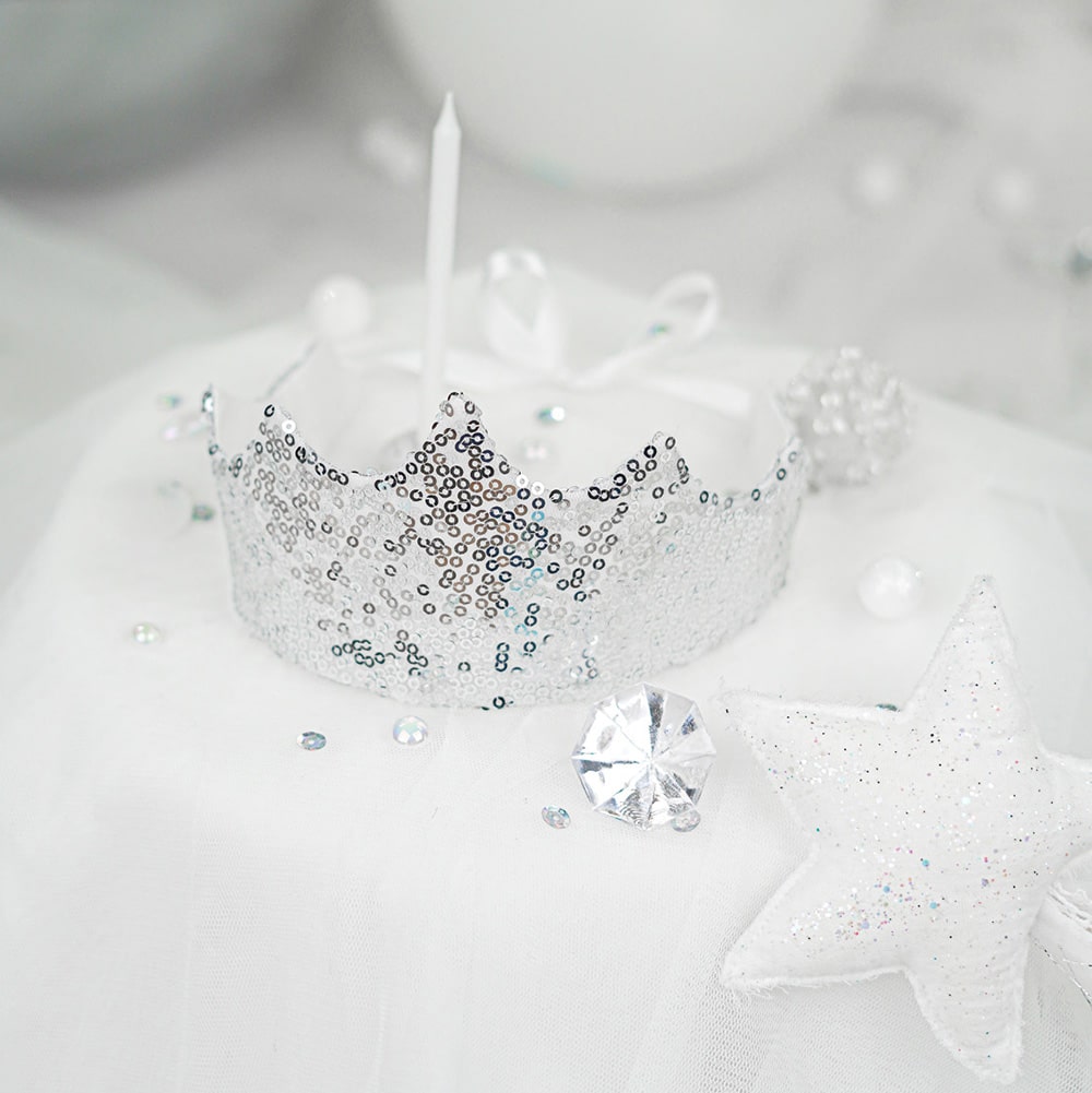 DIY Stoffe Inspiration -Geburtstagskrone - Variante 3 Paillettenstoff Silber