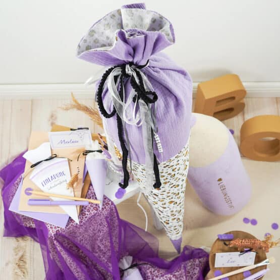 DIY Stoffe Inspiration - Schultüte - Leo - Lavendel - Stift - Kissen -Plott - Bastelvorlage
