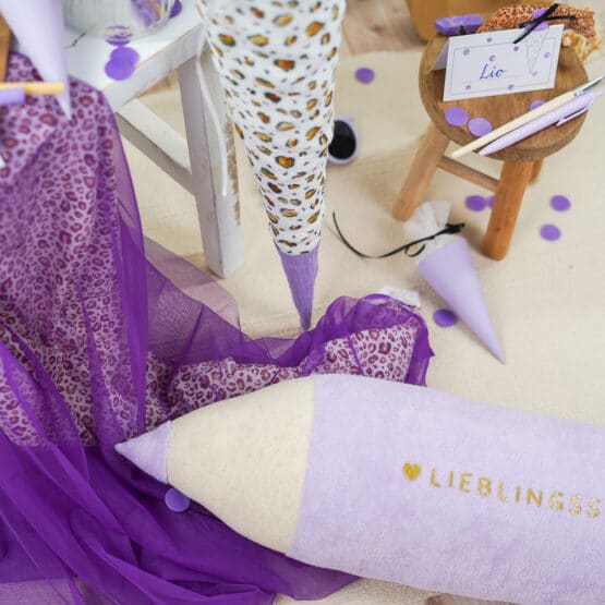 DIY Stoffe Inspiration - Schultüte - Leo - Lavendel - Bastelvorlage - Stift - Kissen - Plott