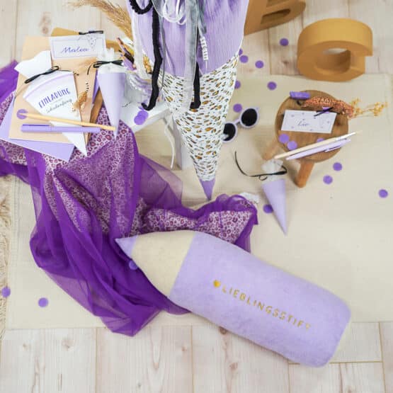 DIY Stoffe Inspiration - Schultüte - Leo - Lavendel - Bastelvorlage - Stift - Kissen - Plott