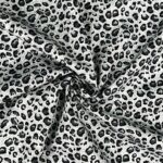 Popeline - dünner Baumwollstoff - Steingrau/weiß - schwarze Leotupfen