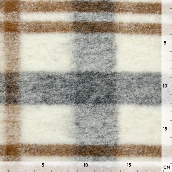 Wollmix-Mantelstoff - Helles Natur/Grau/Zimt kariert