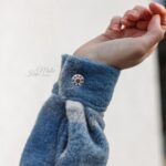 DIY Stoffe Outfit - Wollmix Mantelstoff Mittleres Jeansblau - Schraub Knopf Silber