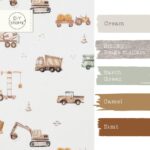 Farbkombi - Single Jersey Baustelle Fahrzeuge Warmweiss