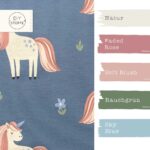 Farbkombi - Single Jersey Magische Einhörner Jeansblau