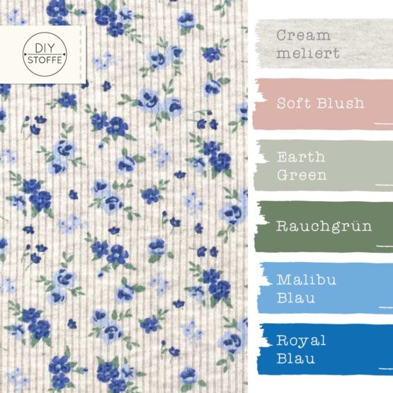 Farbkombi Rippenjersey Blaue Blumen