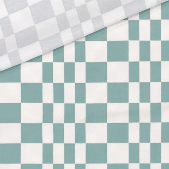 Single Jersey - Crazy Chessboard - Staubweiß/ Dark Mint