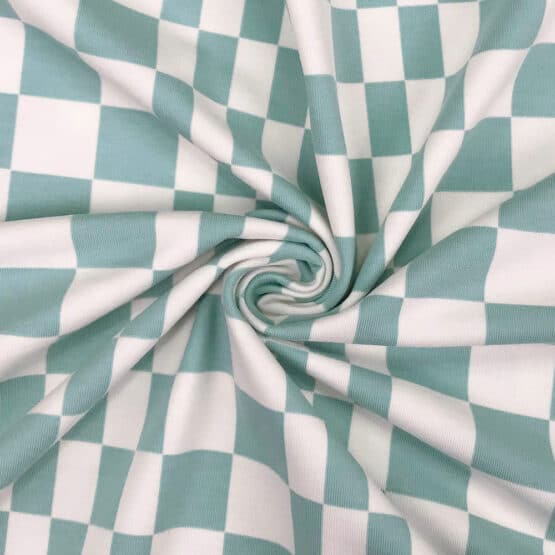 Single Jersey - Crazy Chessboard - Staubweiß/ Dark Mint