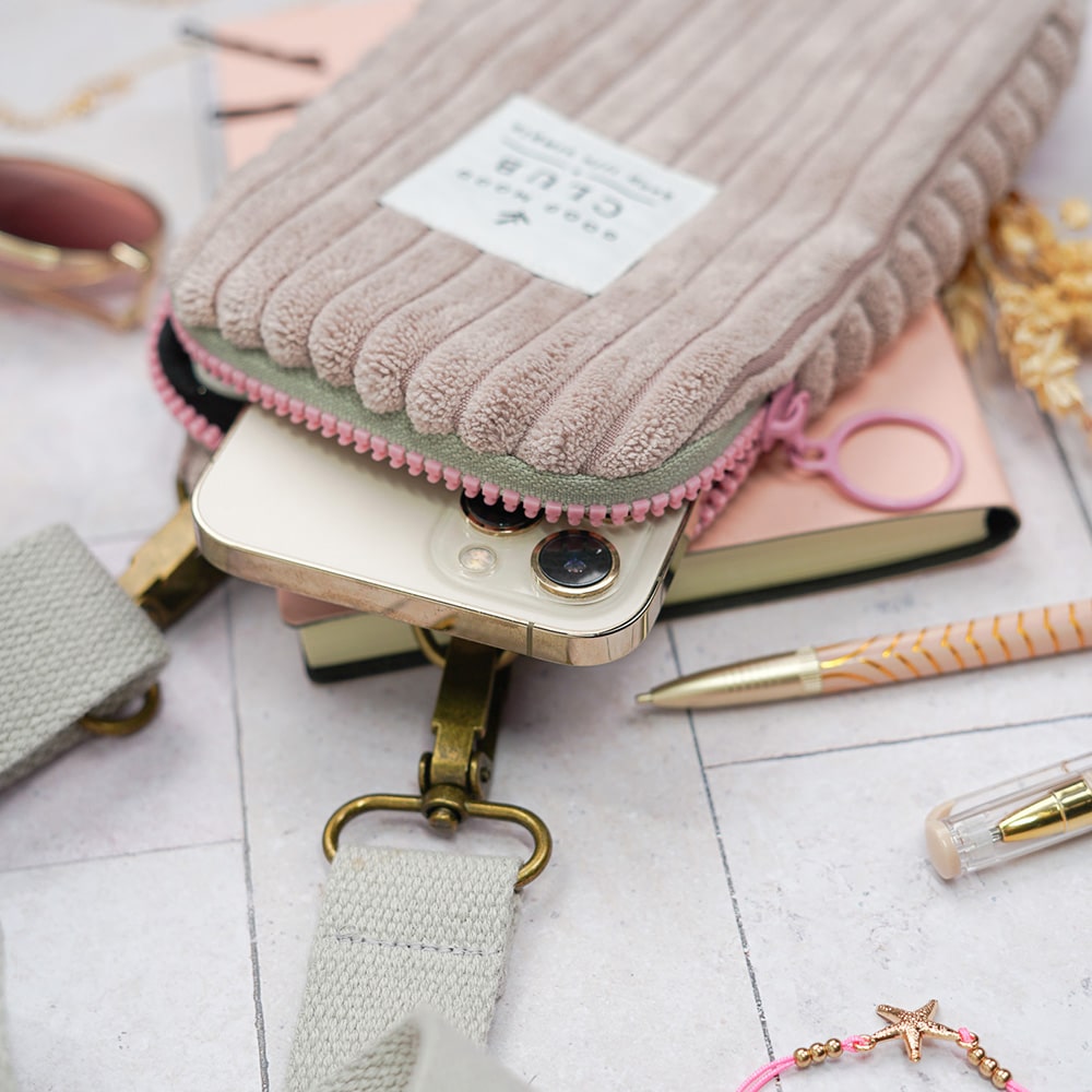 DIY Stoffe Inspiration - Handytasche Velvet Breitcord Helles Altrosa