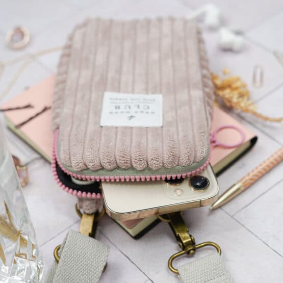 DIY Stoffe Inspiration - Handytasche Velvet Breitcord Helles Altrosa