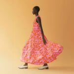 Musselin – Splash Flowers – Helles Pink/Dunkles Orange