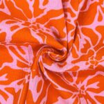 Musselin – Splash Flowers – Helles Pink/Dunkles Orange