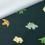 Regenbekleidungsstoff – Wasserdicht – Freundliche Dinos – Deep Teal