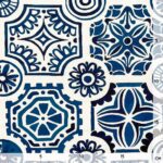 Cretonne merzerisiert – Blaue Ornamente – Warmweiß