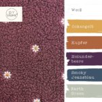 Farbkombi - Boucle Teddyfleece Kleine Gestickte Blumen Helles Smoky Holunderbeere