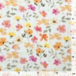 Musselin - Aquarell Apricot Flowers Warmweiss