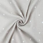 Musselin – Weiße Herzen- Sand Beige