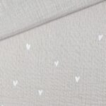 Musselin – Weiße Herzen- Sand Beige