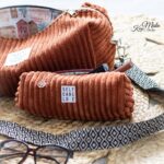 DIY Stoffe Inspiration - Velvet Helles Rost Orange - Kulturbeutel - Label