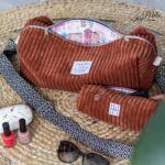 DIY Stoffe Inspiration - Velvet Helles Rost Orange - Kulturbeutel - Label - Gurtband Boho