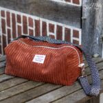 DIY Stoffe Inspiration - Velvet Helles Rost Orange - Kulturbeutel - Gurtband Boho - Label