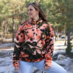 DIY Stoffe Outfit - Bouclé Abstrakt Deep Olive Koralle