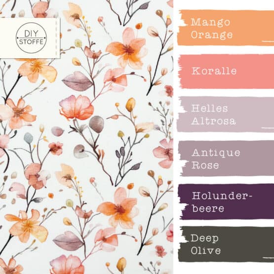 Farbkombi - Single Jersey Flower Vine Coral Peach Warmweiß