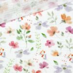 Musselin – Aquarell Fuchsia Lavendel Flowers – Warmweiß