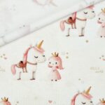Bambus Jersey – Little Princess & Unicorn – Staubweiß marmoriert